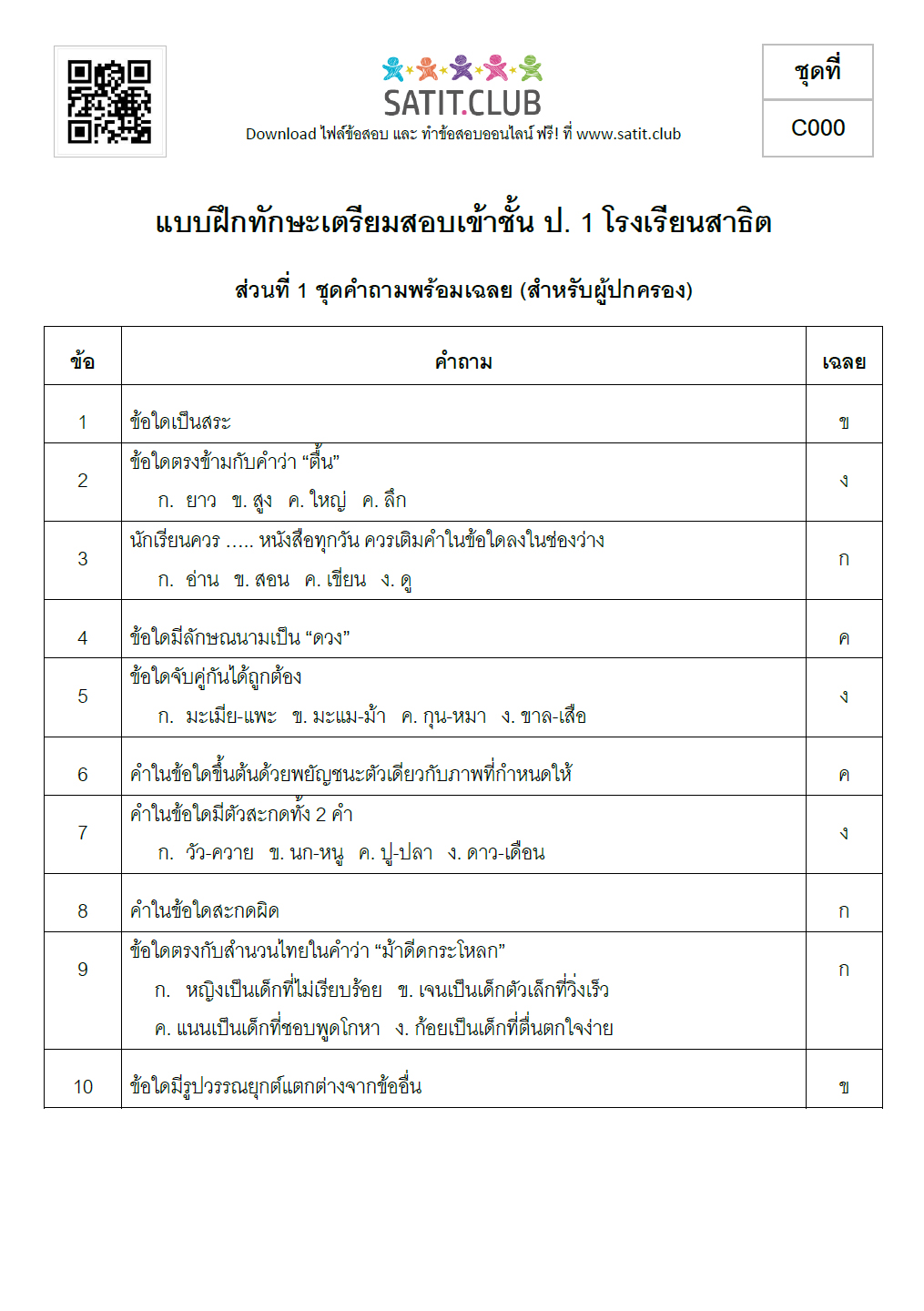 ตัวอย่างแนวข้อสอบสาธิต 9